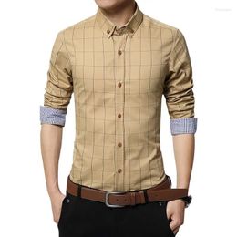 Men's Casual Shirts Quality Plaid Cotton Dress Male Button Down Long Sleeve Slim Fit Business Shirt Men Size 5XL