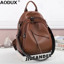 School Bags AODUX Style Genuine Leather Nature Calfskin Women Backpacks Top Layer Cowhide Large Capacity Book Backpack