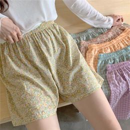Women's Shorts 2024 Summer Thin Women Floral Print High Waist Baggy Wide Leg Casual Plaid Sleep Short Pants Ladies Home Wear