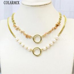 Chains 3 Pieces Fresh Water Pearls Link Metal Winter Sweater Long Jewelry Necklace Classic Trendy Women Party Gift 32983