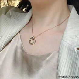 High Quality Luxury Necklace Kajias new three ring color necklace with simple diamond inlay pendant fashionable and versatile interlocking internet red collarbon