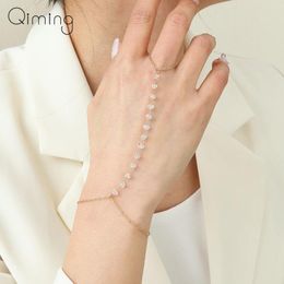 Link Bracelets Transparent Stone Beads Chain Women Female Connected Finger Ring Bracelet Wedding Jewellery Gifts