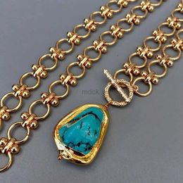 Pendant Necklaces Y.YING Gold Plated Chain Chokers Necklace Blue Turquoise Pendant Designer Gems Jewelry 240419