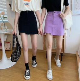 Skirts Summer Slim Solid Colour Denim High Waist A-line Bag Hip Skirt Female