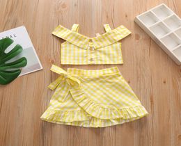 Summer girls outfits 2020 new INS baby kids stripe dew shoulder tank top falbala skirts 2pcs children cotton princess sets A27683800895