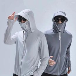 Men's Jackets Unisex Sun Protection Clothing Detachable Brim Hooded Long Sleeve Sunscreen Jacket Zipper Placket Cycling Running Outwear