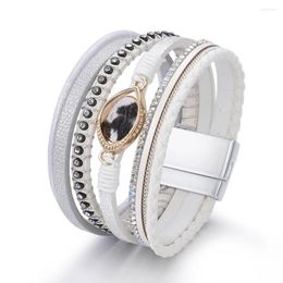 Charm Bracelets For Women Ins Style Inlaid Rhinestone Leather Multi-layer Braided Devil's Eye Magnetic Buckle Bangle Female Jewellery