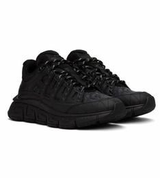 Italy Designer Black Men Trigreca Sneakers Shoes Low-top Panelled Buffed Calfskin Suede Canvas Trainers Platform Sole Footwear Men Sports Shox EU38-46 Original Box