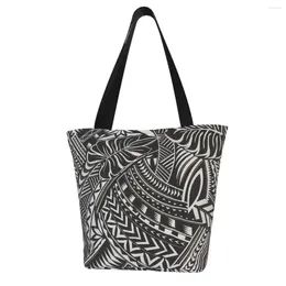 Shoulder Bags Unique Design Polynesian Painting Handbag For Women Shopping Travel Large Capacity Eco Linen Tote Bag