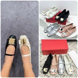 Shoes High Definition Metal Buckle Bow Mary Jane Flat with Embossed Sheepskin Square Toe Single a Straight Line Ballet Dance Shoe