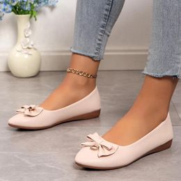 Casual Shoes Summer Pointed Toe Comfortable Flat Elegant Shallow Mouth Lightweight Breathable Bow Women's NO: W916