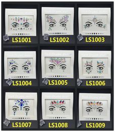 47 styles 3D Crystal Glitter Jewels Tattoo Sticker Women Fashion Face Body Gems Gypsy Festival Adornment Party Makeup Beauty Stick4048585