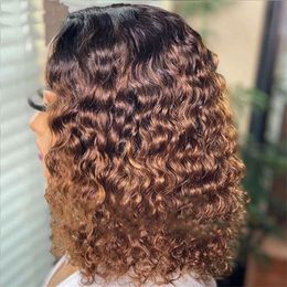 human curly wigs Fashionable wig womens front lace headband wigs with gradually changing Colour the Centre short curly hair small curly hair