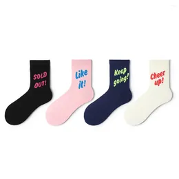 Women Socks Funny Cheer Up Letter Patterned Ankle Fashion Harajuku Casual Cotton Sock Hip Hop Skateboard Streetwear For Girls