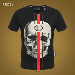 Phillip Tshirt Mens Designer Brand Clothing Men's Rhinestone Graphic T-Shirt Skull Printed Bling Stone Classical High Quality Hip Hop Ca 8807