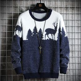 Sweaters Autumn Winter Christmas Sweater Men Pullovers Deer Print Knitted Sweaters Unisex Man Woman Funny Christmas Sweater