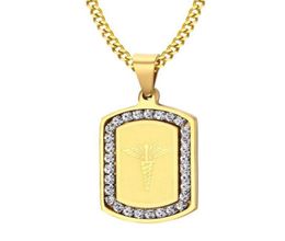 18K Gold Plated Fashion Steel Medical Alert Pattern CZ Inlay Dog Iced Out for Men Women8795118