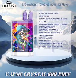 100% VAPME CRYSTAL 600 Puff Disposable Electronic Cigarette 550mAh Battery 12 Flavours 0% 2% 3% 5% 2ml Pod 600 Puffs Disposable Vape Pen