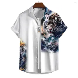 Men's Casual Shirts Animal Hawaiian Shirt 3d Tiger Print High-Quality Clothing Street Designer Short Sleeved Beach Party Sweatshirt Tops