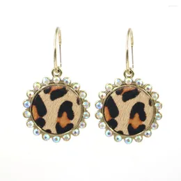 Stud Earrings 2024 Arrivals Retro Classic Round PU Leather Leopard Pendant For Women Fashion Jewellery