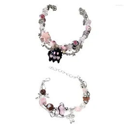 Link Bracelets Exquisite Black Heart Star Pentagrams Bracelet For Women Sweet