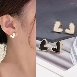 Stud Earrings 2024 Simple Small Black Heart Earring For Women Cute Girls Korean Style Stainless Steel Love Birthday Party Jewellery