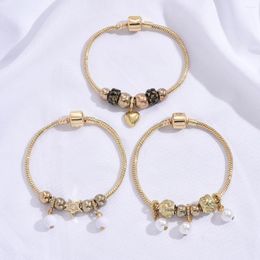Link Bracelets Elegant Pearl Pendant Bracelet For Woman Luxury Zircon Tiny Spot Geometry Fashion Girl's Sweet Heart Shaped Jewelry