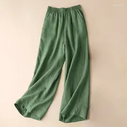 Women's Pants Women Cotton Linen Vintage Solid Colour Wide Leg Trousers Casual Pockets Harajuku High Waist Baggy Joggers