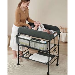 Portable Changing Table with Foldable Design, Waterproof Pad, Adjustable Height, and Mobile Nursery Organizer - Ideal Baby Changing Station for Infants