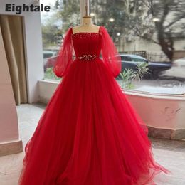 Party Dresses Eightale Arabic Evening Off Shoulder Tulle Beaded With Pearls A-Line Skirt Prom Wedding Gown Long Sleeves