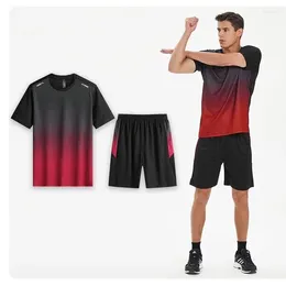 Running Sets Quick Drying Tracksuit Fitness Clothes Ice Silk T-shirt Men Short Sleeve Sportswear Shorts Gym Sports Training Outfit