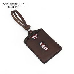 Luggage Tag Genuine Leather Bus Card Case Travel Luggage Label Suitcase Luggage Tags Checked Boarding Portable ID Address Card 240418