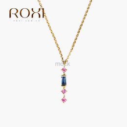 Pendant Necklaces ROXI Long Temperament Zircon Pendant Necklace 925 Sterling Silver Fashion Versatile Colour Zircon Clavicle Necklace Ladies 240419