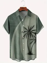 Men's Casual Shirts Black And White Design Palm Tree Pattern Print Shirt Fashion Men Women Short Sleeve Button Up Tops