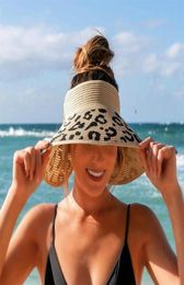 Wide Brim Hats 2022 Summer Fashion Leopard Women Straw Sun Female Beach Hat Bow Anti Uv61439272253695