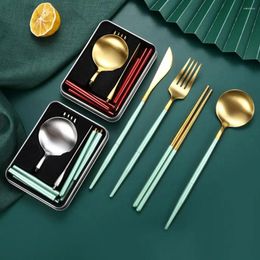 Dinnerware Sets Removable Camping Stainless Steel Folding Cutlery Set Chopsticks Fork Spoon Tableware