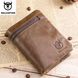 Wallets Bullcaptain Cow Genuine Leather Casual Men Short Wallet Coin Pocket Trifold Zipper Male Money Purse Credit Card Holder JYB011