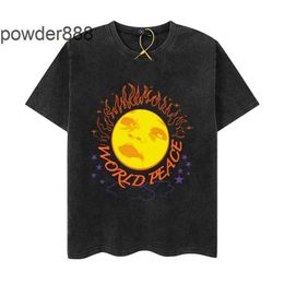 24ss High Street Trendy Half Sleeved Sun Baby Cartoon Print Distressed Wash Hip-hop Short T-shirt