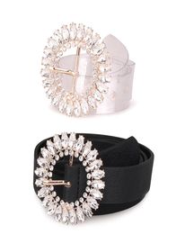 Fashion new belt rhinestone round buckle diamond artificial leather black and white belt ladies dress with belt6323521