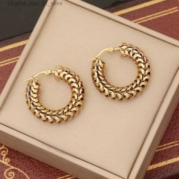 Stud Stud 316L Stainless Steel Gold Color Geometric Mesh Pattern Hoop Earrings For Women New Trend Girls Exaggerated Party Jewelry Gift