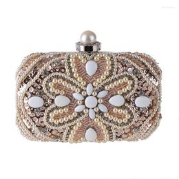 Evening Bags Handmade Women Beads Clutch Diamond Flowers Dinner Purse With Chain Single Pearls Banquet For Ladies Mn1491
