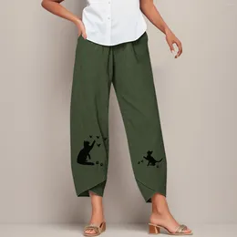 Women's Pants Casual Elastic Waist Female Solid Loose Printed Trousers With Pockets Wide Leg Fashion Athletic