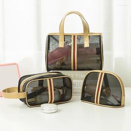 Storage Bags 3 Pieces Mesh Zipper Pouch Toiletry Bag Portable Cosmetic Travel For Home Offices Access