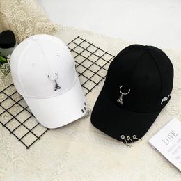 Ball Caps Adult Hip Hop Baseball Cap With Metal Iron Ring Letter Korea Punk Solid Snapback Hat Casual Cotton Sport Casquette Gorras
