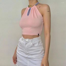 Women's Tanks Summer Halter Neck Tank Tops Backless Yellow Pink 2024 Women Fashion Sleeveless Off Shoulder Casual Basic Sexy Crop Top