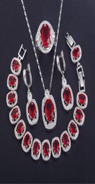 Fourpiece Jewellery Fourpiece Fashion Set in Sterling Silver Earring Necklace Oval Bracelet Rose Red6750365