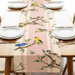 Table Cloth Spring Summer Birds Linen Runners Chickadee Bluebird Goldfinch Branch Dining Decor Seasonal Home Wedding Party