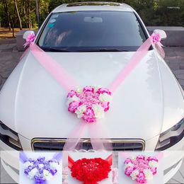 Decorative Flowers 1PC Heart-shaped Rose Simulation Flower Wedding Car Decoration Door Handle Butterfly Wreath