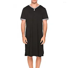 Men's Sleepwear Loose Men Short Sleeve O Neck Pocket Nightdress Knee-length Nightgown Homewear Plus Size 3XL Warm Clothes For Male