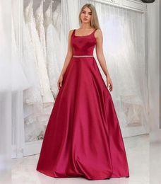 Party Dresses Evening Dress 2024 A-Line Satin Sleeveless Floor Length Court Train Spaghetti Strap Red Wine Burgundy Simple Women Gowns